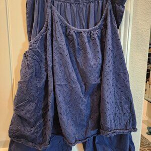 Dreams & Company Navy Eyelet Racerback Tank & Capri Pajama Set 1X 22